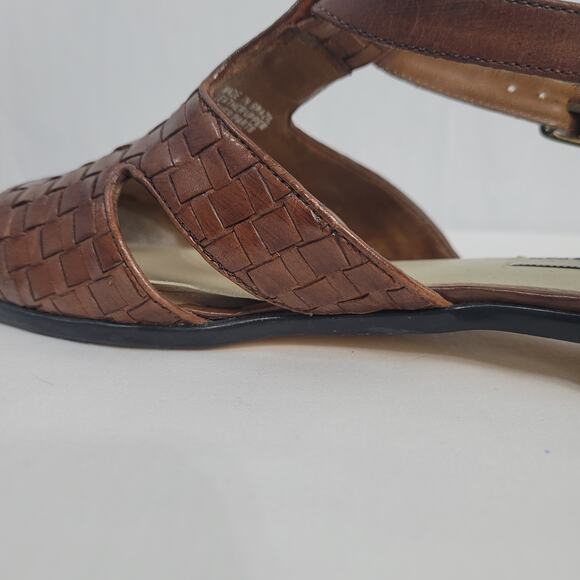 Vintage Trotters Woven Leather Fisherman Sandals women's sz 10.5 brown 80s - Picture 15 of 15